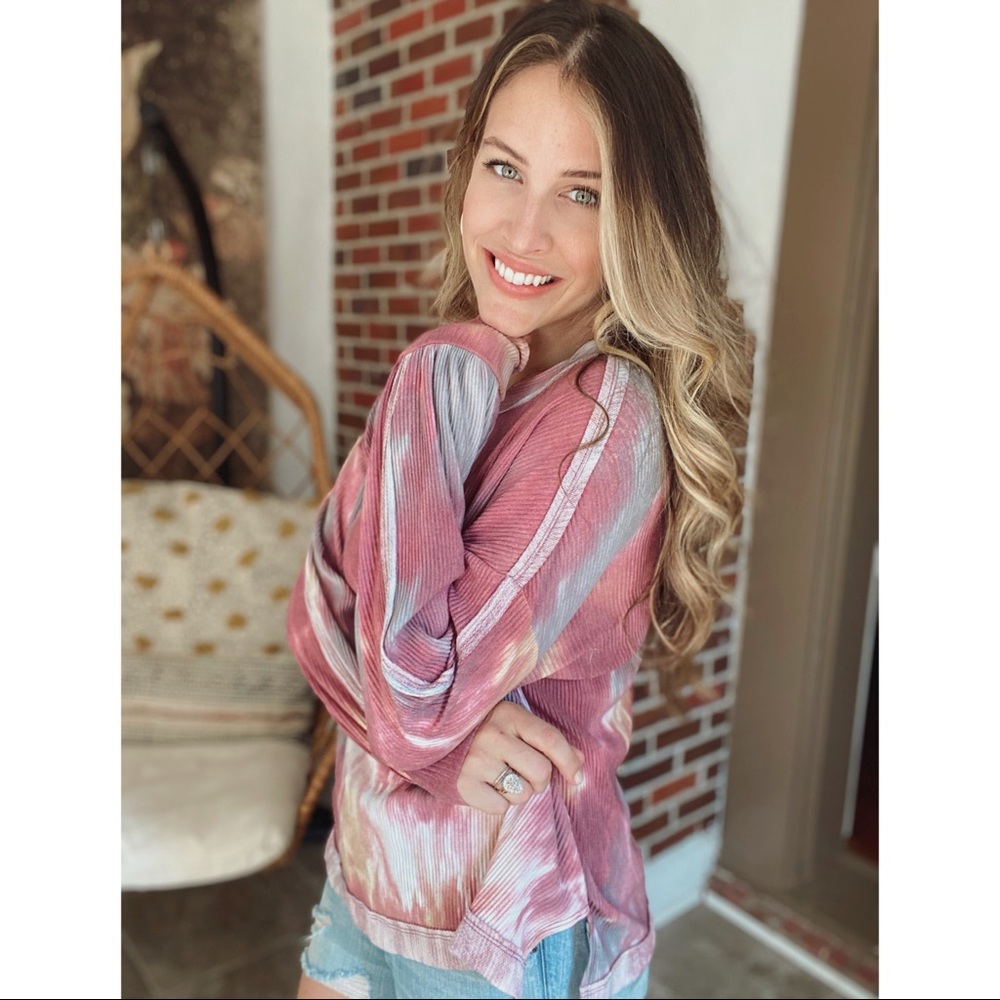 Rose Tie Dye Ribbed Top